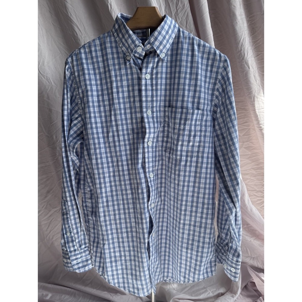 Basic Editions Men's Blue WhitePlaid Button Down Shirt Long Sleeve Light Weight
